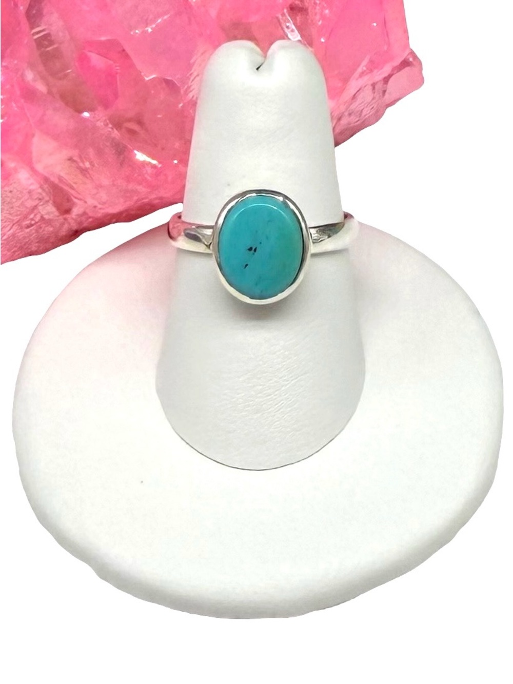 Aztec Mountain Turquoise Ring Size 7 Solid 925 Sterling Silver Oval Stone